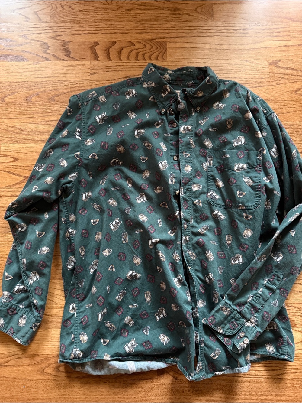 Woolrich Dark Green Printed Casual Button-Down Shirt